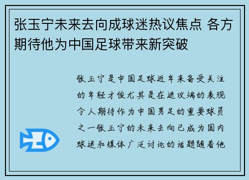 张玉宁未来去向成球迷热议焦点 各方期待他为中国足球带来新突破